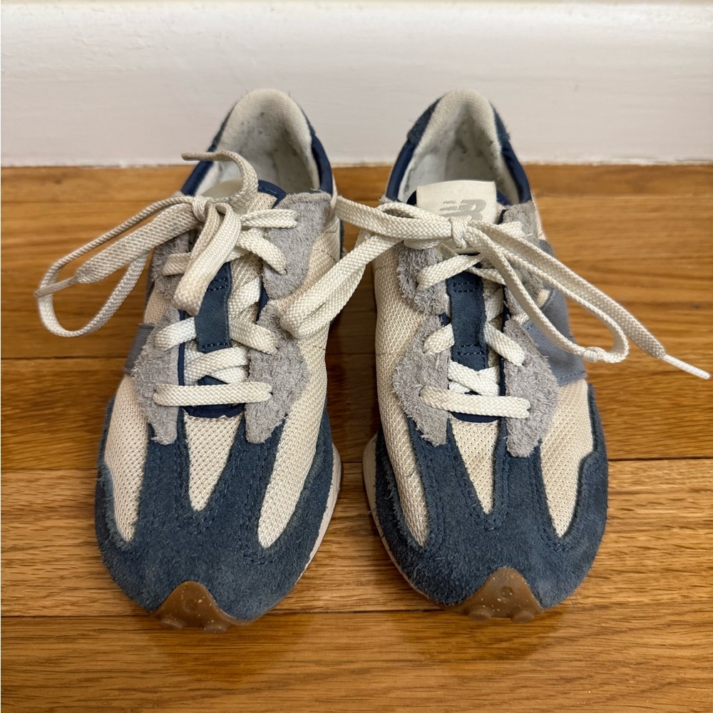 New Balance Kids Wide Navy and Beige Athletic Shoes